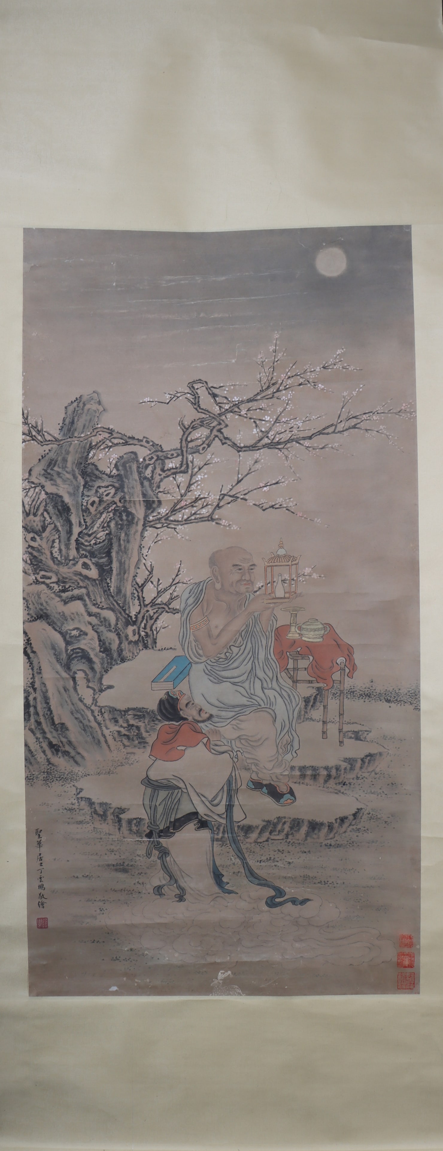 A Chinese Vertical Scroll Ink Painting of Statue of Arhat on Paper: A Chinese Vertical Scroll Ink Painting of Statue of Arhat on Paper Ding yunpeng Size:133cmx67cm (The Dimensions Of All Batches Are Manually Measured.If You Need More Detailed Information, Please
