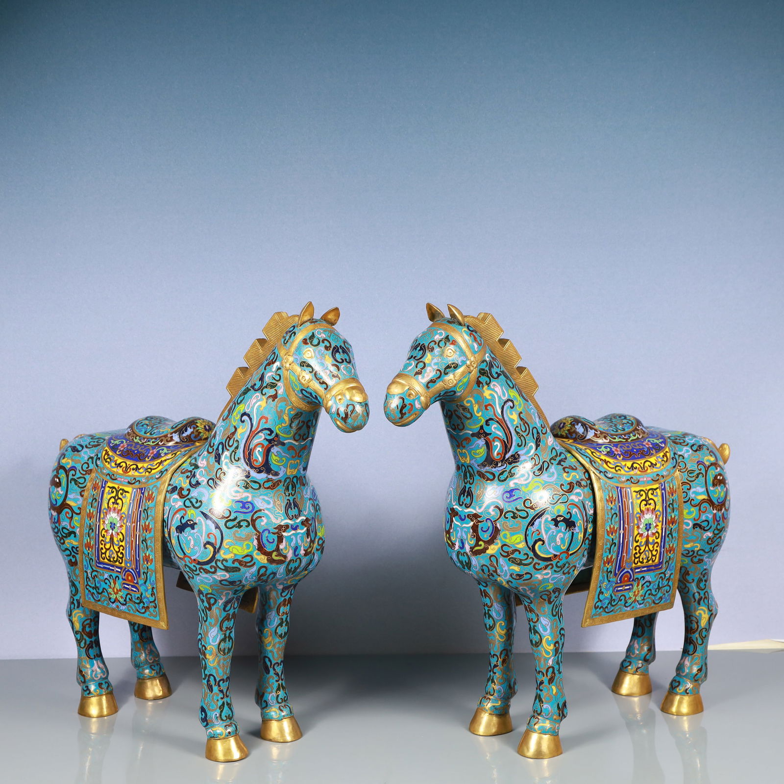 A Pair of Exquisite Cloisonne Lotus Pattern Horse Ornament (1 of 15)