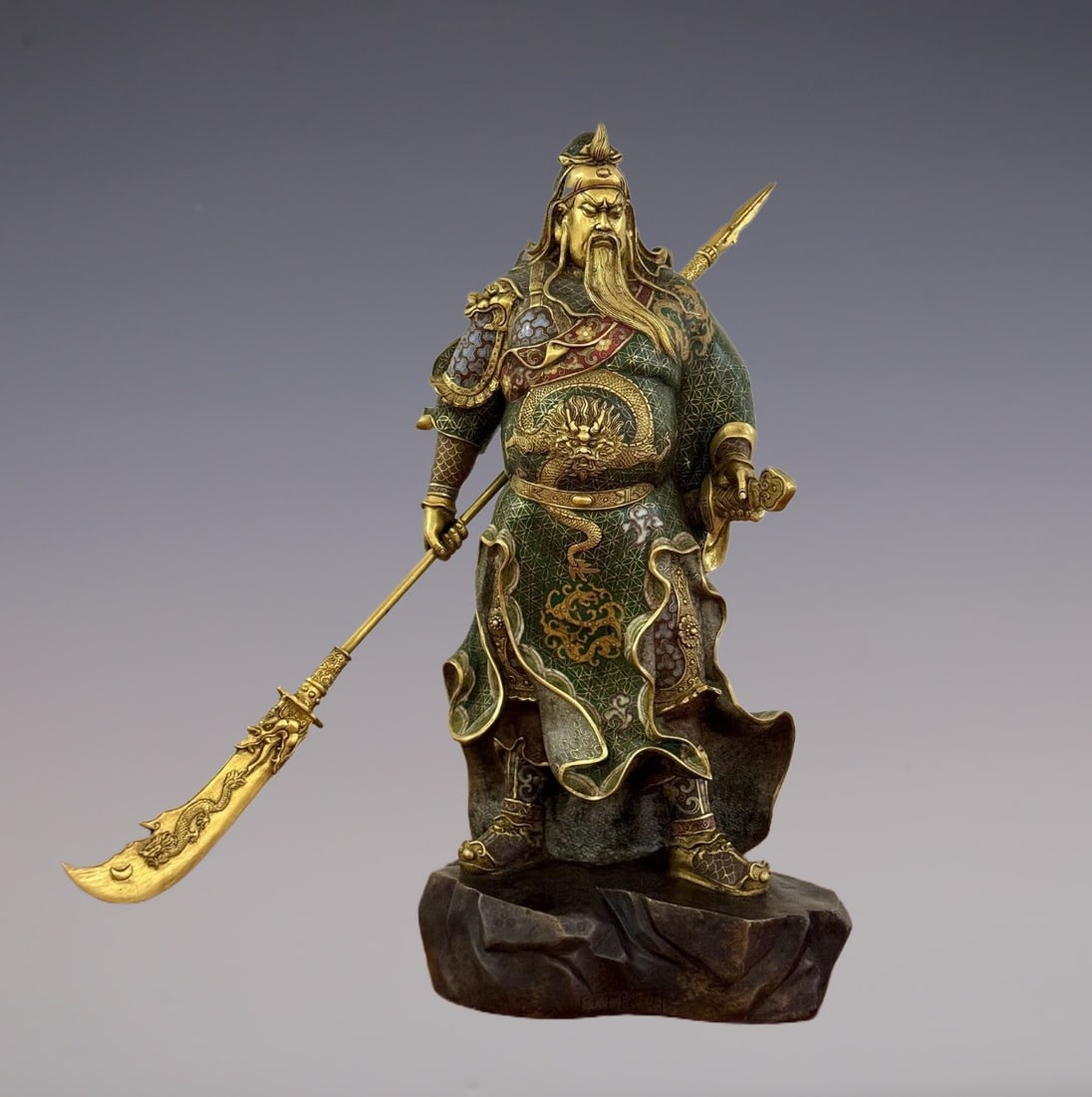 An Exquisite Cloisonne Guan yu Ornament: An Exquisite Cloisonne Guan yu Ornament Qing Dynasty, China Qianlong Four-character Mark Size:48cmx25cm Weight:9.4kg (The Dimensions Of All Batches Are Manually Measured.If You Need More Detailed