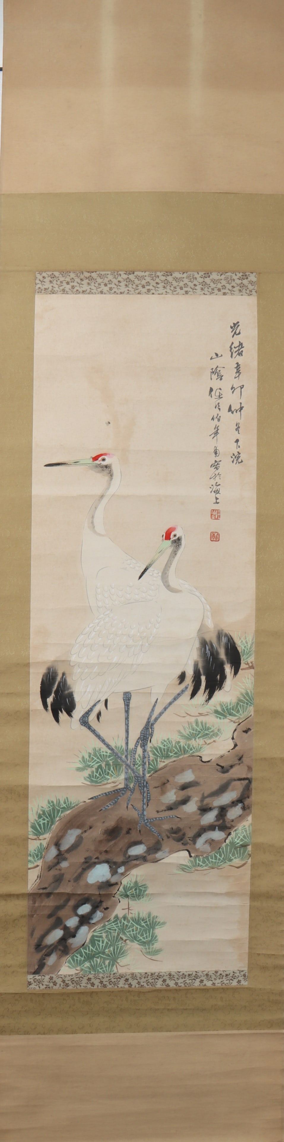 A Chinese Vertical Scroll Ink Painting of Pine and Crane on Paper (1 of 4)