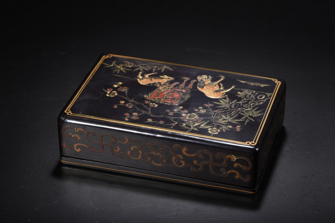 An Exquisite Black Lacquer Painted Gold Sheep Pattern Box - 4