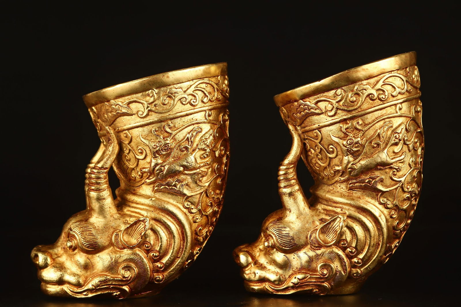 A Pair of Exquisite Gilt Bronze Auspicious Beast Cup (1 of 9)
