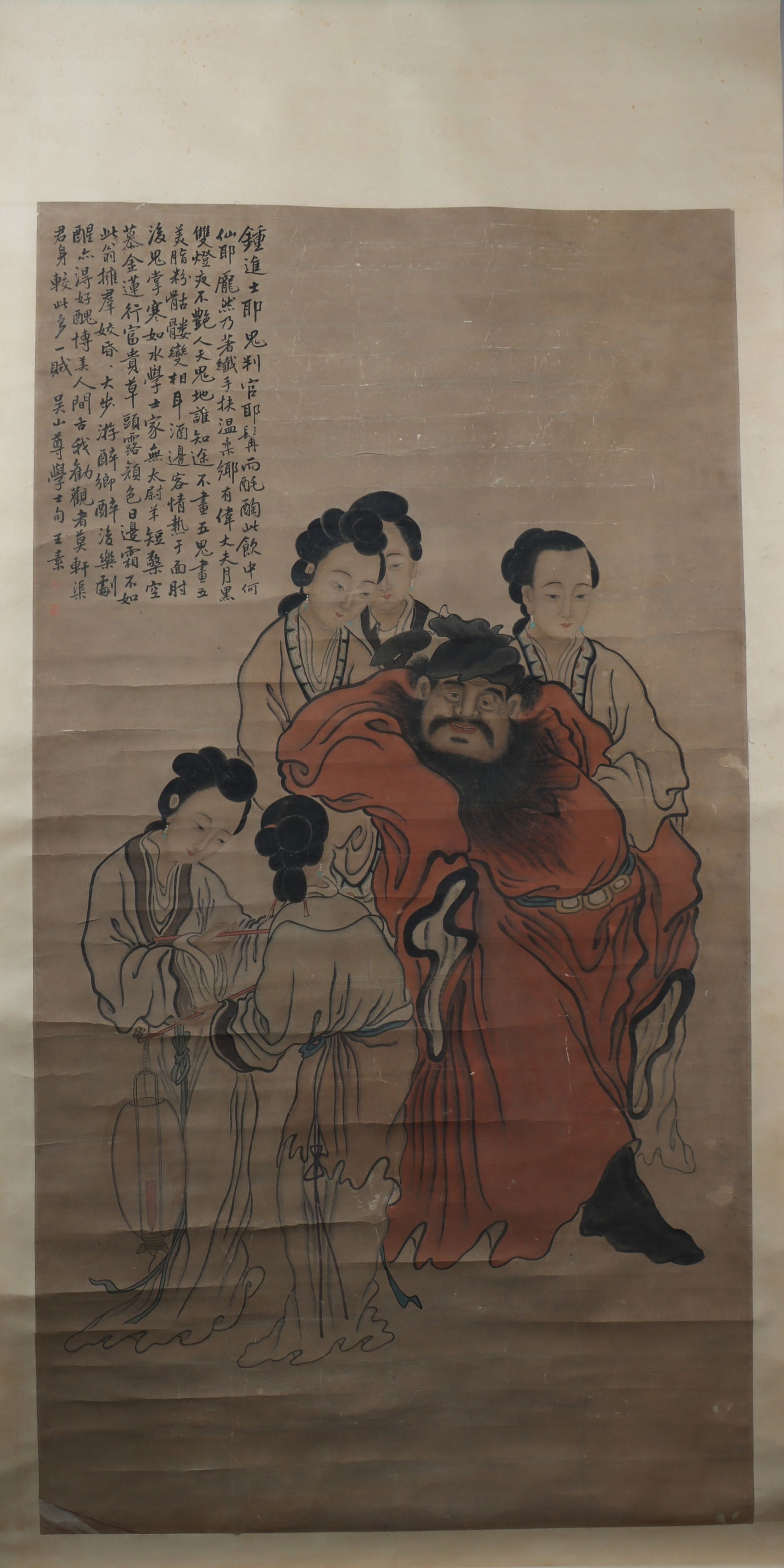 A Chinese Vertical Scroll Ink Painting of Character and Story on Paper (1 of 5)