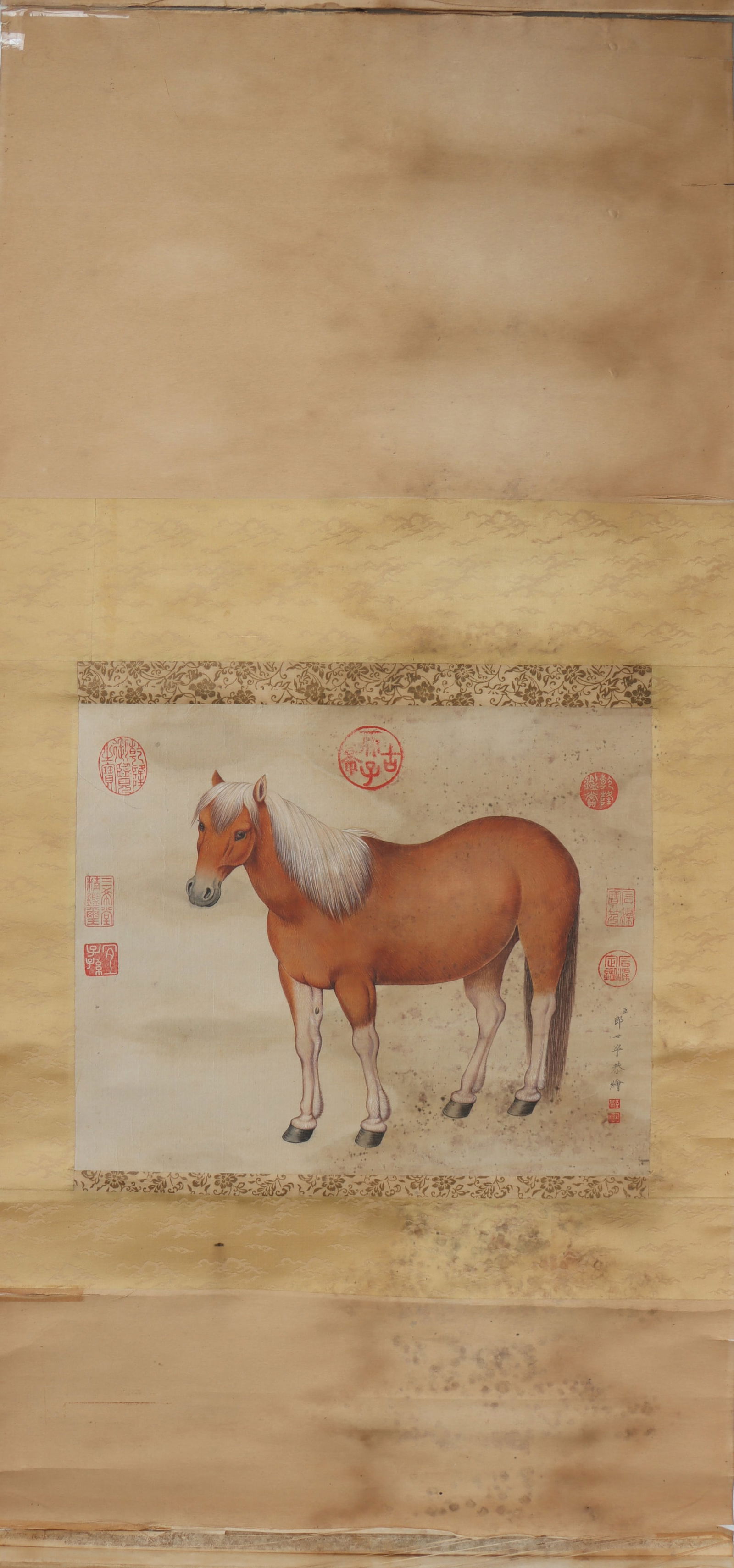 A Chinese Vertical Scroll Ink Painting of Horse on Silk (1 of 7)