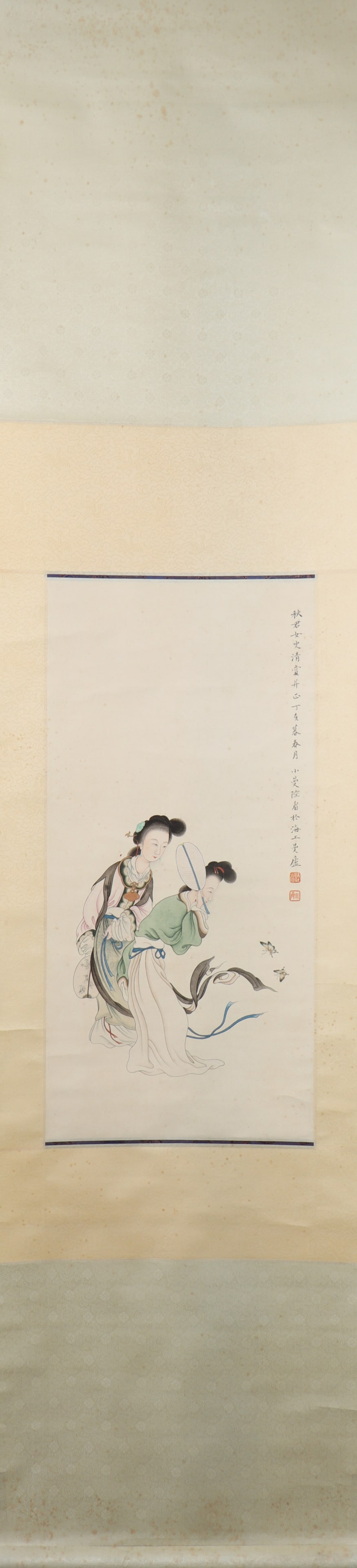 A Chinese Vertical Scroll Ink Painting of Figure on Paper: A Chinese Vertical Scroll Ink Painting of Figure on Paper Lu xiaoman Size:67cmx32cm (The Dimensions Of All Batches Are Manually Measured.If You Need More Detailed Information, Please Contact Our