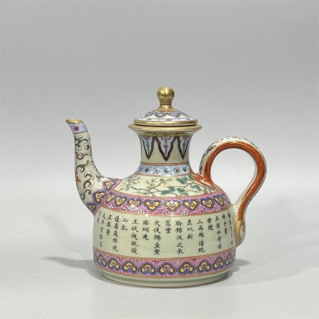 A foreign color pink blue glaze Sanqing tea poetry pot made in the Qing Dynasty (1 of 7)