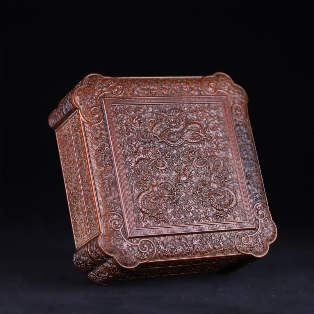 A Qing Dynasty Huanghuali seawater dragon pattern study box (1 of 9)