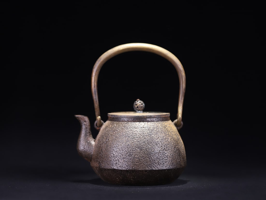 A Japanese lotus pattern old iron kettle - 3