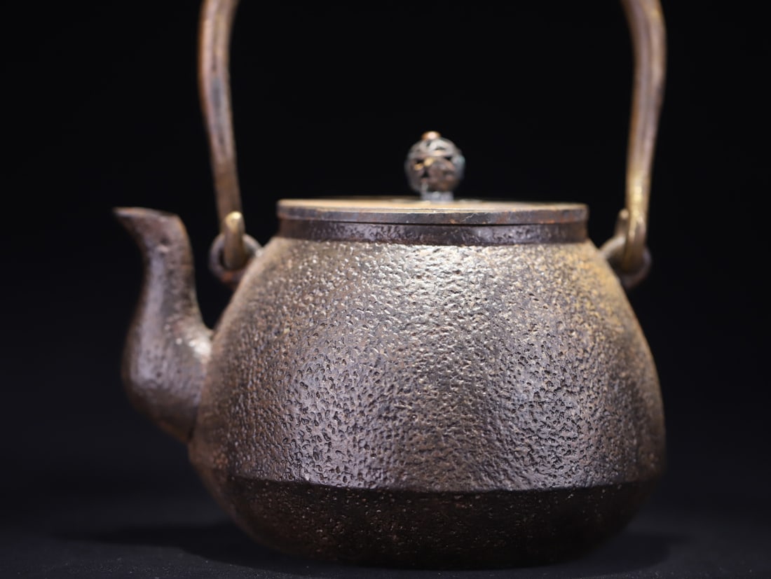 A Japanese lotus pattern old iron kettle - 7