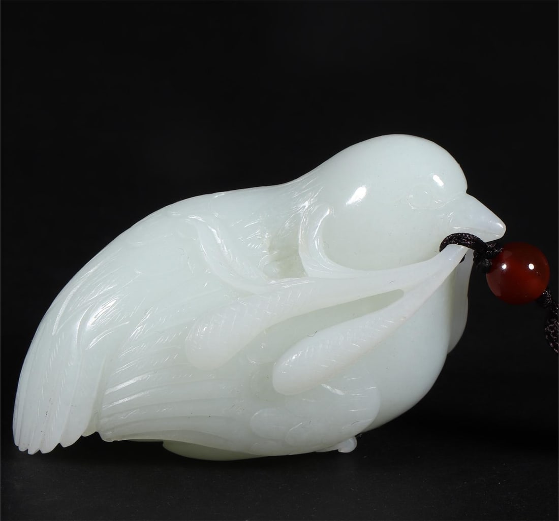 A Qing Dynasty Hetian white jade quail (1 of 9)