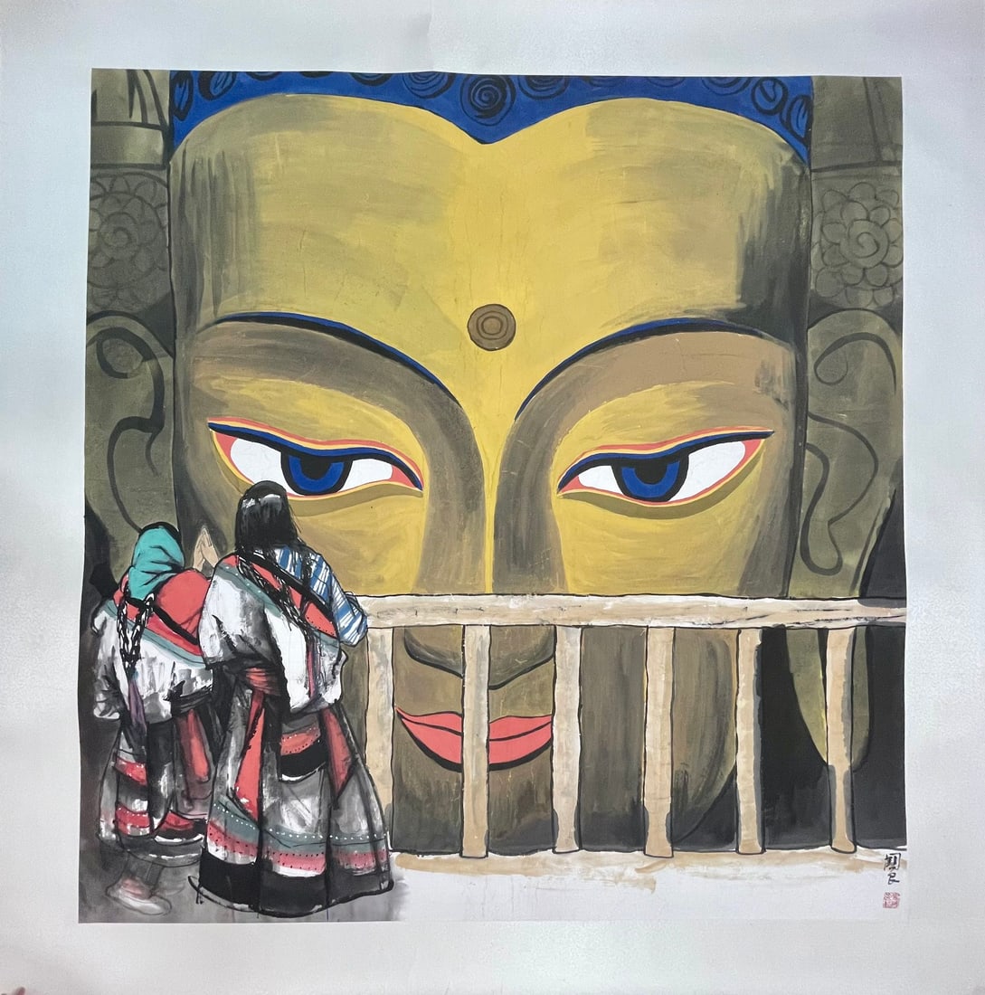 A portrait of Shi Guoliang's Bodhisattva: Shi Guoliang's portrait of a bodhisattva Size:367x144cm (The Dimensions Of All Batches Are Manually Measured.If You Need More Detailed Information, Please Contact Our Customer