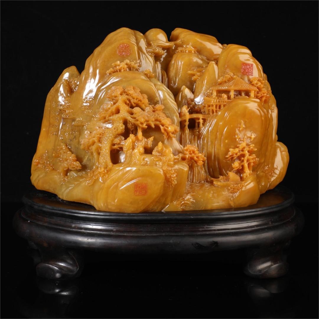 A beautiful Shoushan Shitian yellow: Exquisite Shoushan Shitian Huang Size:W:10.45kgH:19.5cmW:27cm (The Dimensions Of All Batches Are Manually Measured.If You Need More Detailed Information, Please Contact Our Customer