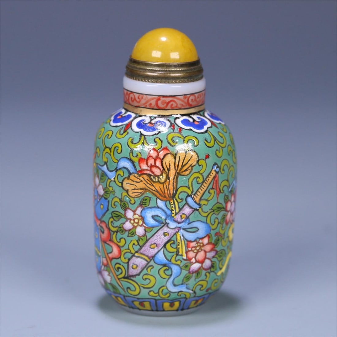 A beautiful old material enamel dark Eight Immortals snuff bottle (1 of 9)