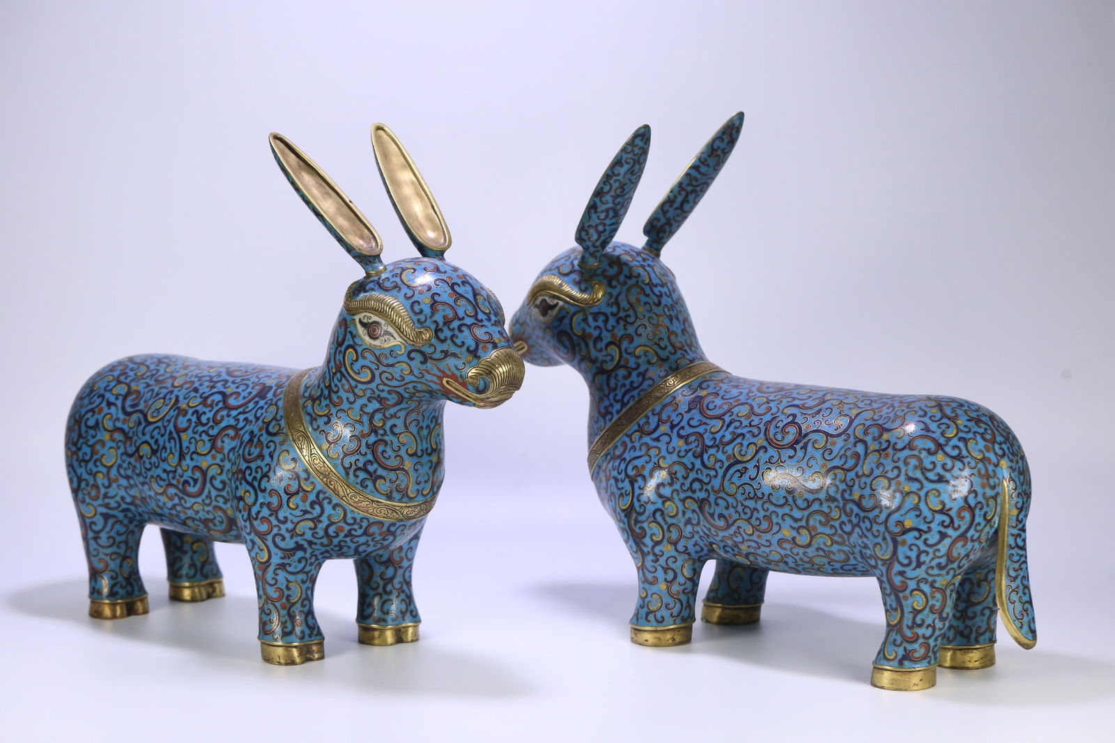 A pair of cloisonné donkey ornaments from the Qianlong era of the Qing Dynasty (1 of 9)