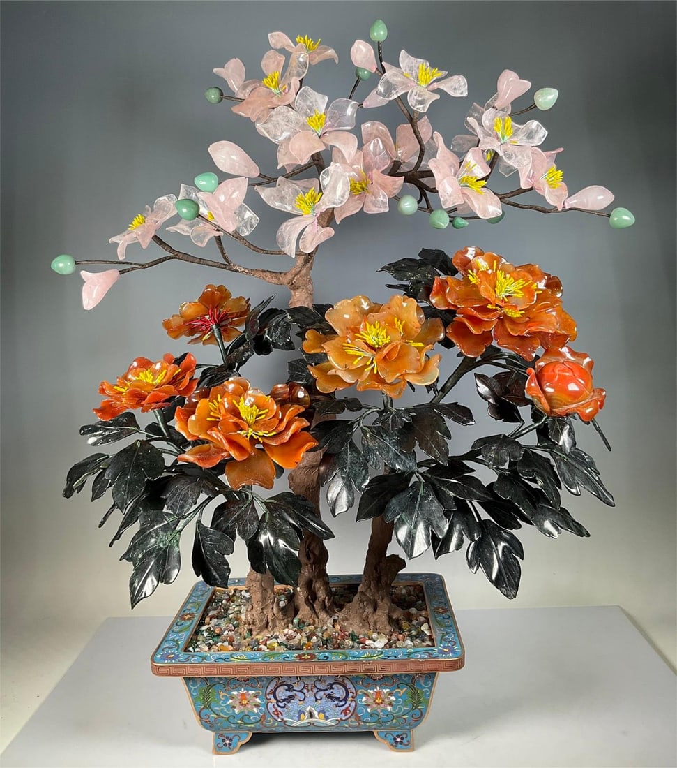 A beautiful cloisonné jade bonsai jade hall is rich (1 of 11)