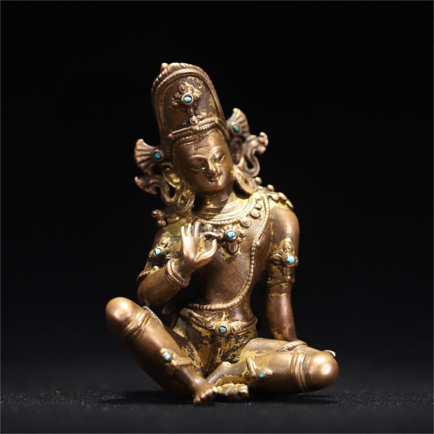 A bronze gilt inlaid turquoise Guanyin statue of the Qing Dynasty (1 of 10)