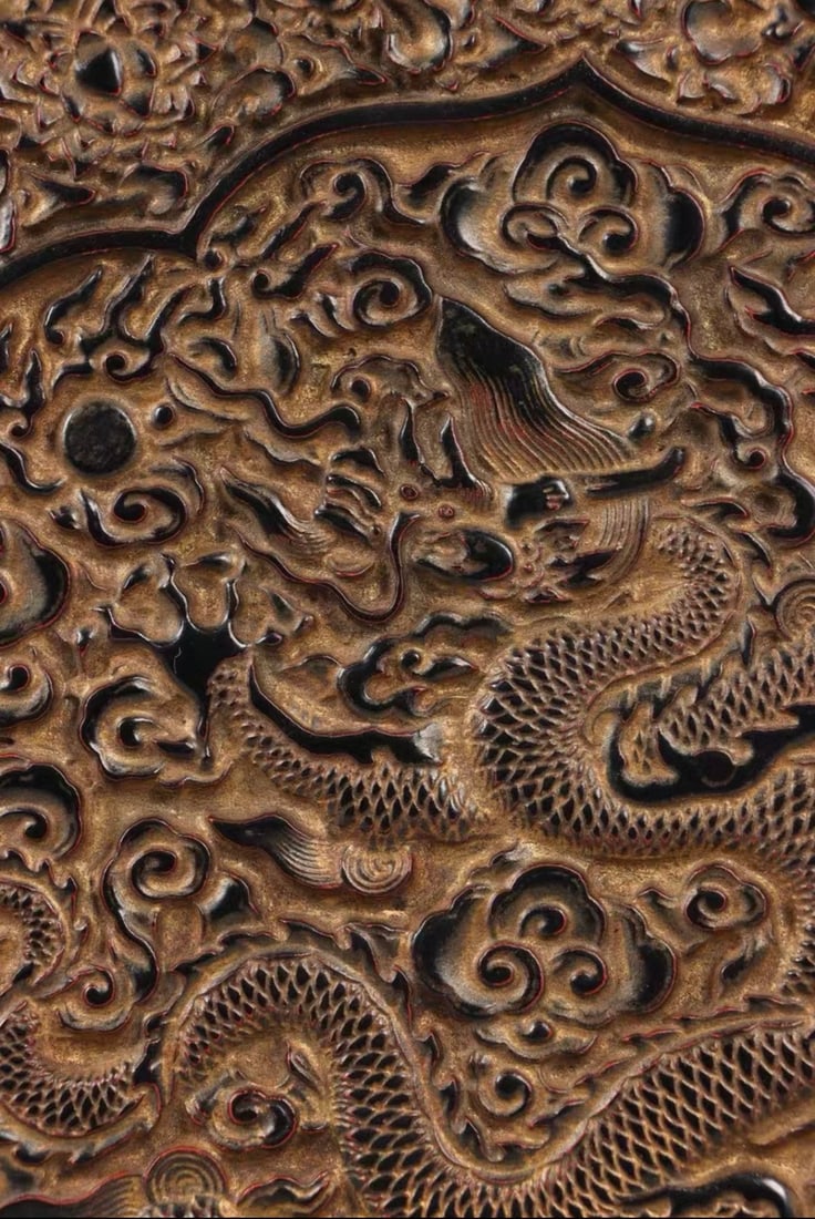 A Ming Dynasty lacquered carved window dragon pattern bead box - 4