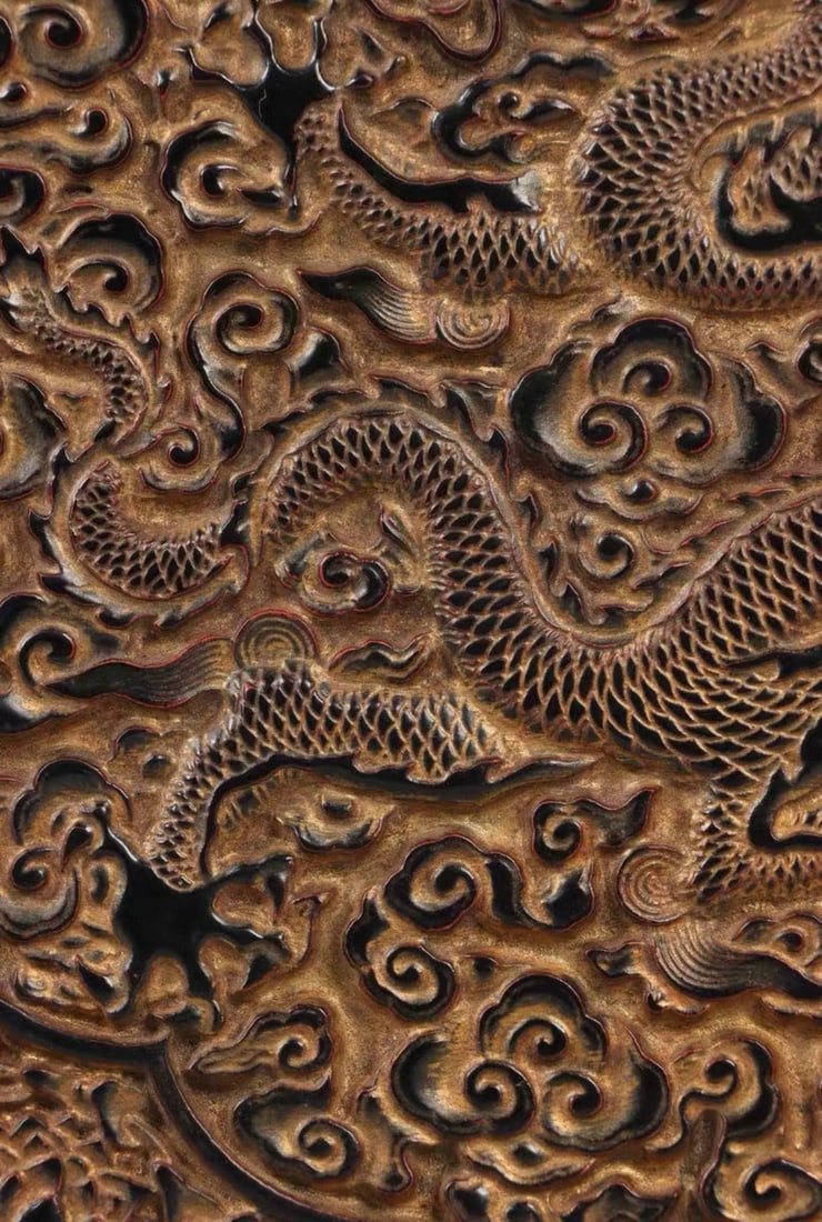 A Ming Dynasty lacquered carved window dragon pattern bead box - 6