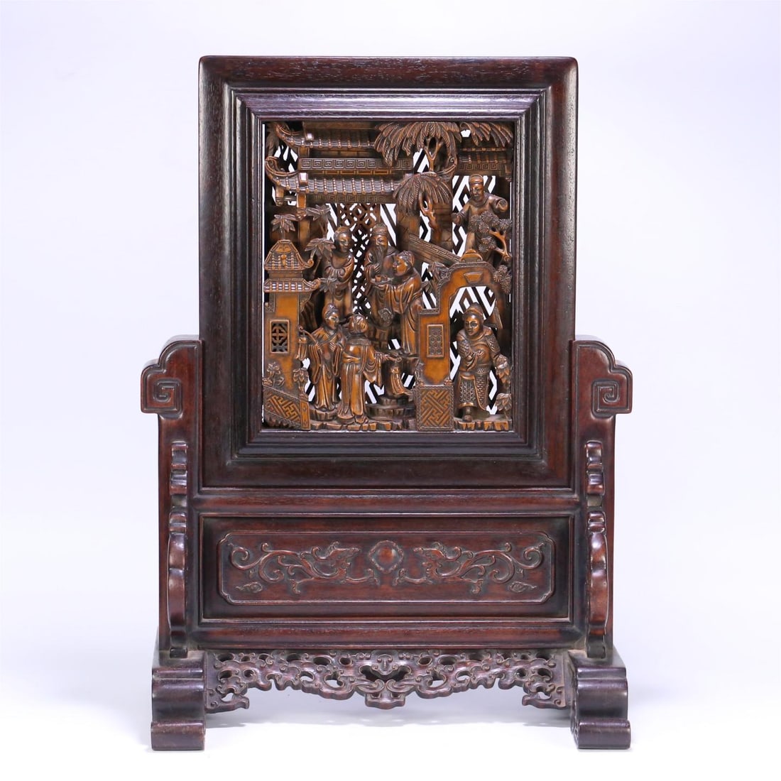 A Qing Dynasty rosewood inlaid boxwood character story interlude (1 of 9)