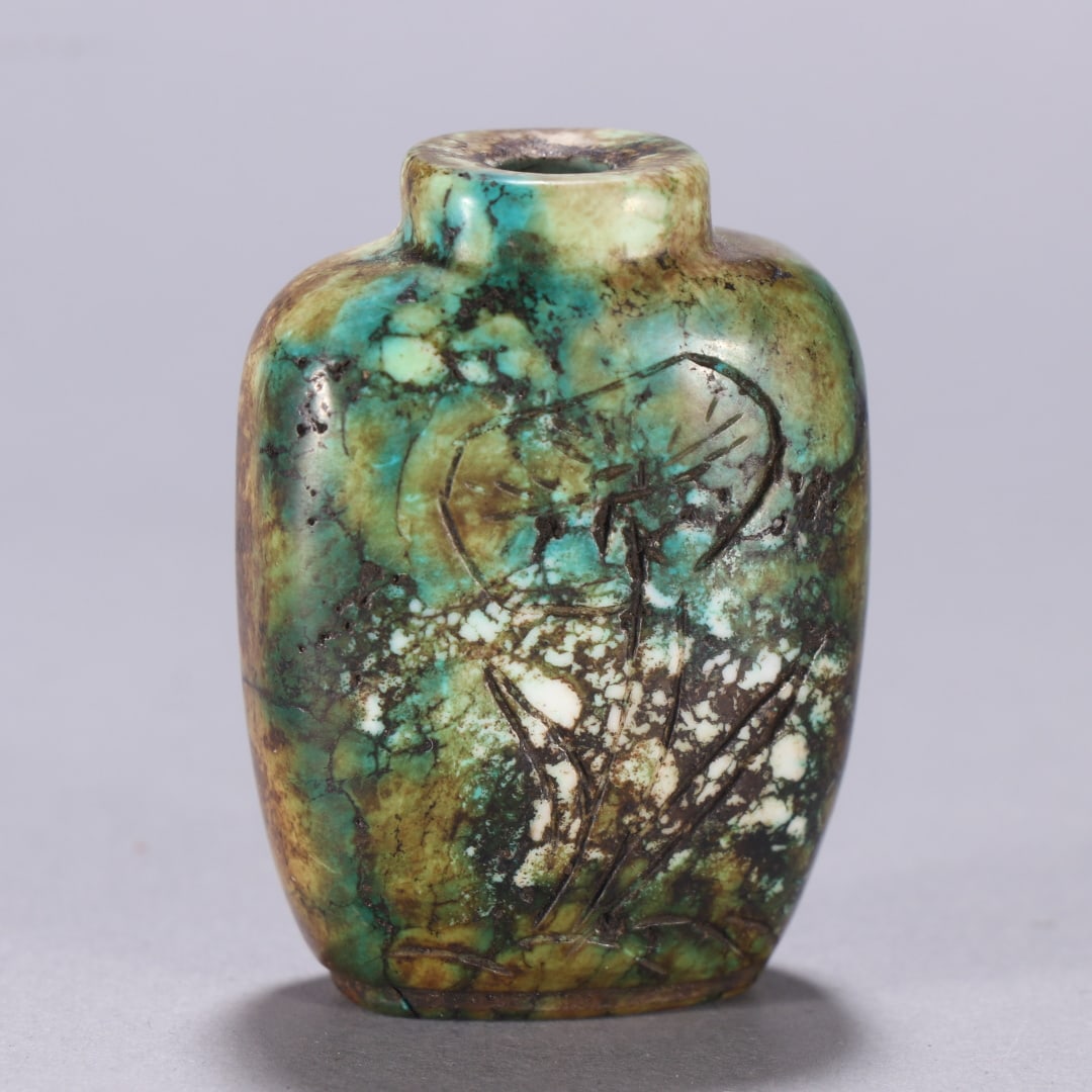 A fine turquoise lotus leaf pattern snuffbox - 5