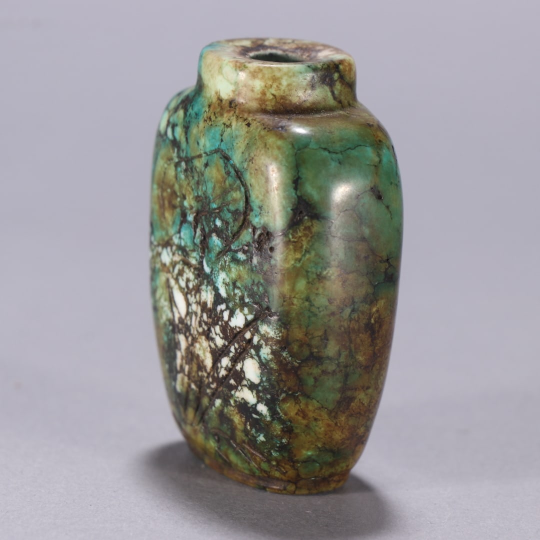 A fine turquoise lotus leaf pattern snuffbox - 6