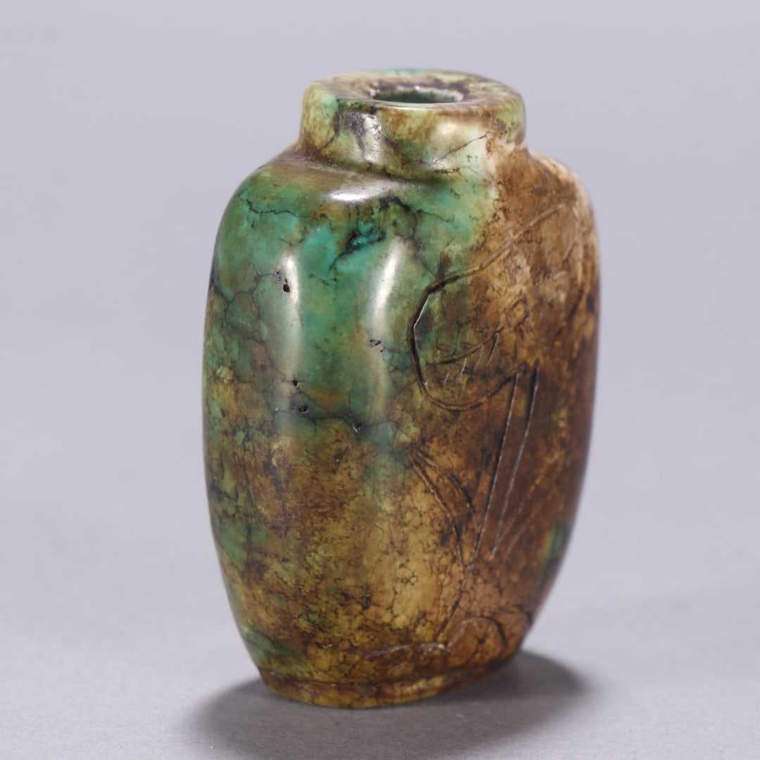 A fine turquoise lotus leaf pattern snuffbox - 7