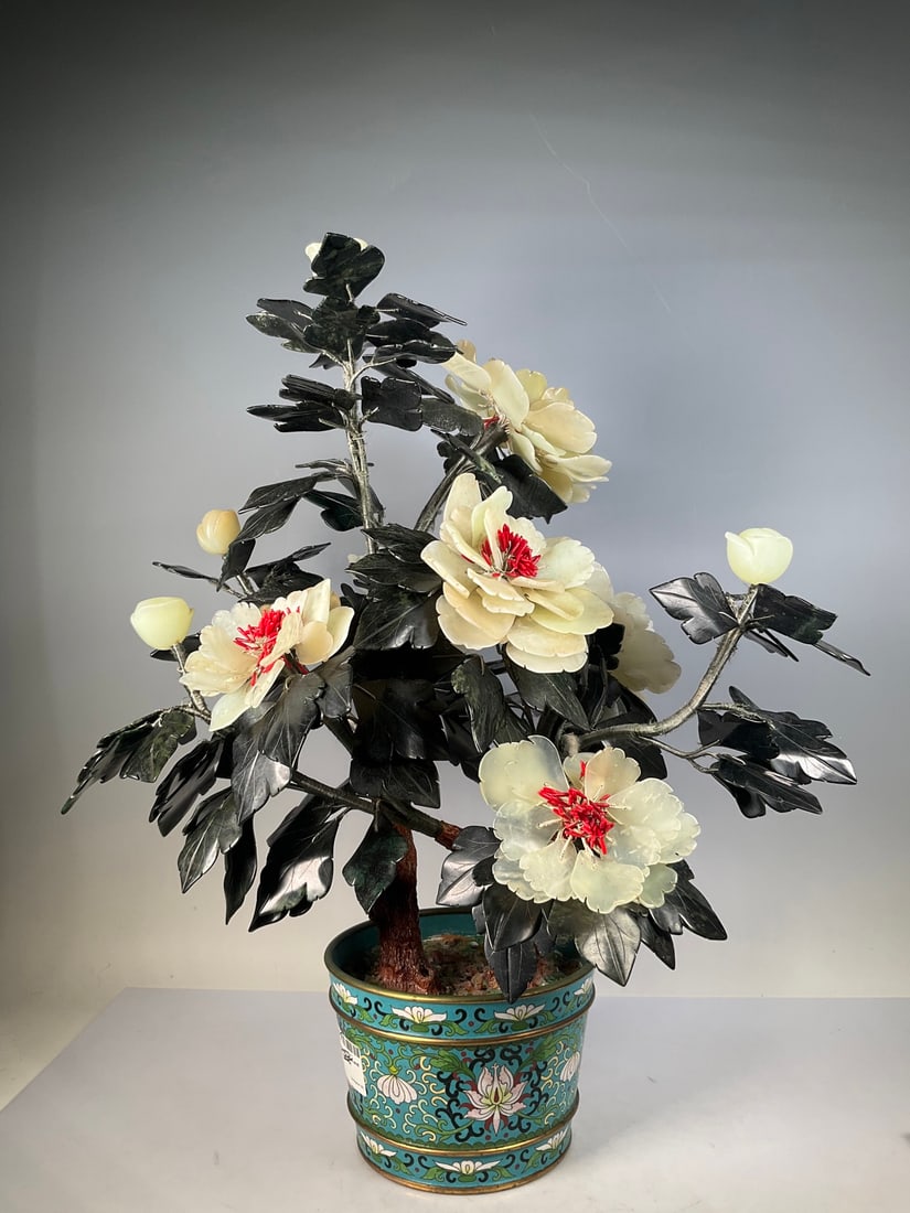 A beautiful cloisonné jade bonsai - 3