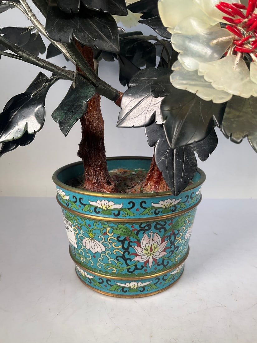 A beautiful cloisonné jade bonsai - 6