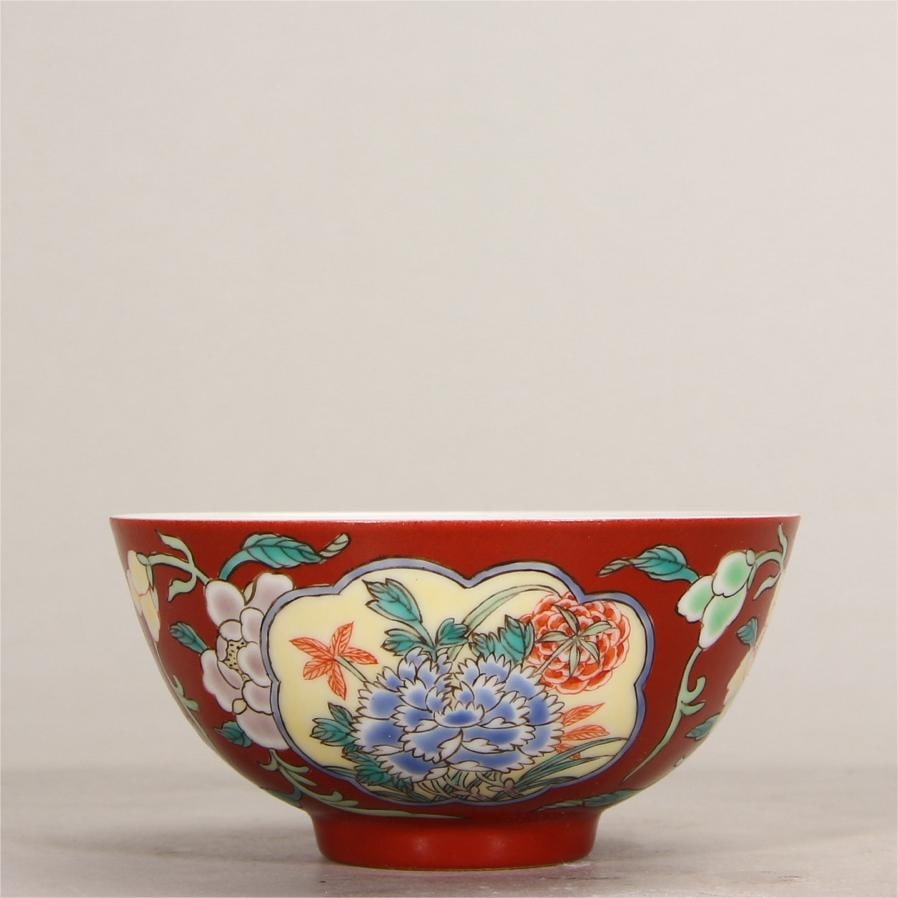 A Qing Dynasty Yongzheng year alum red enamel color Sanqiu tea garden (1 of 8)