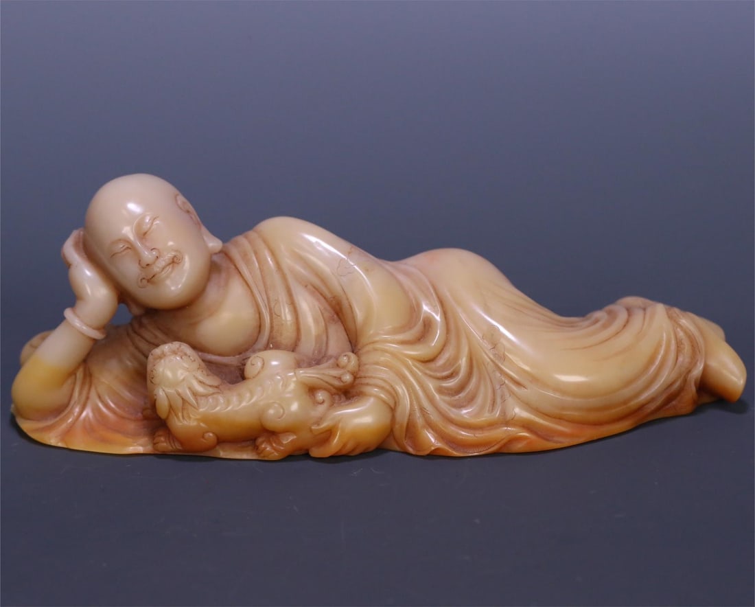 A statue of a Shoushan stone tiger arhat lying down in the Qing Dynasty (1 of 9)