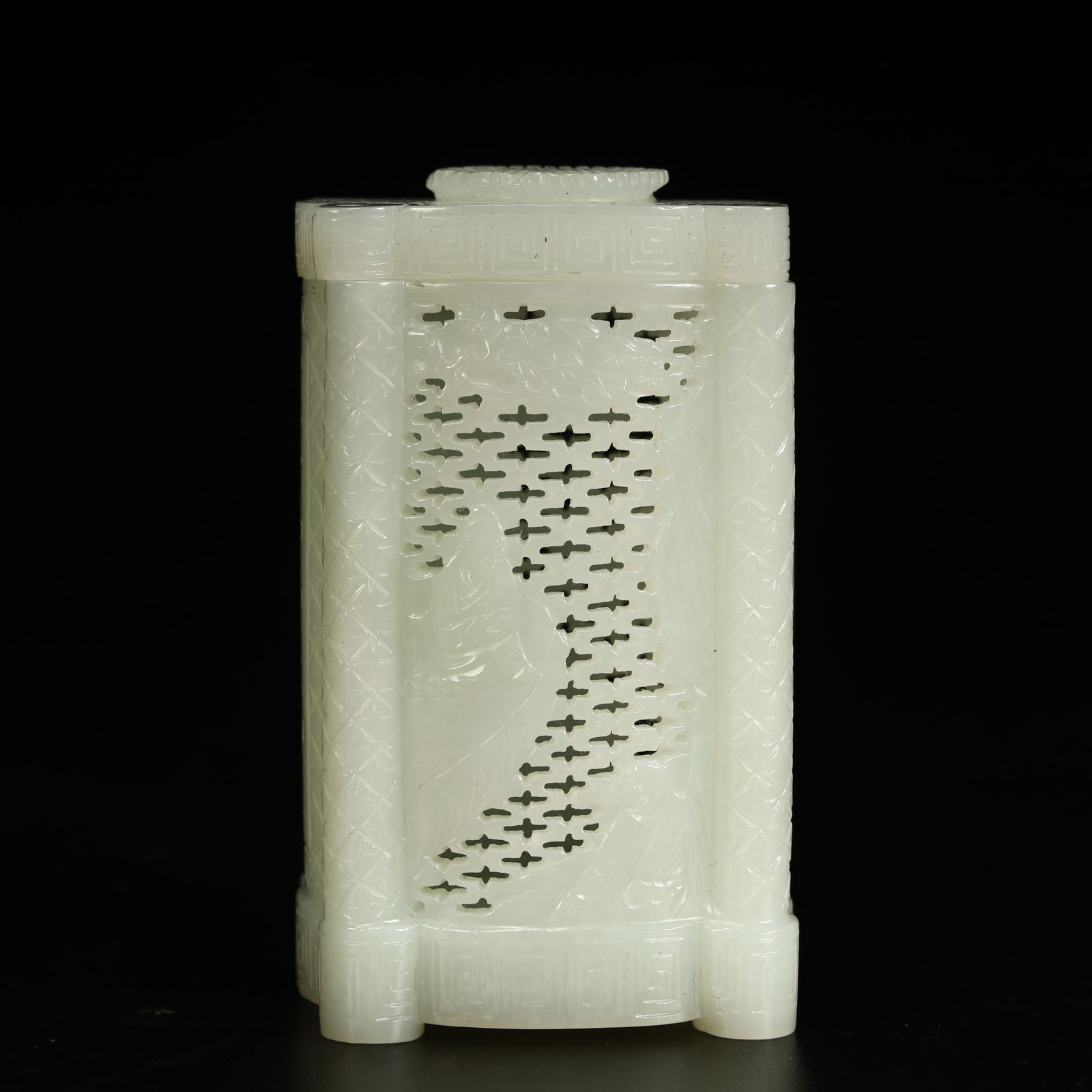 A Qing Dynasty Hetian jade hollow incense tube: Qing Dynasty Hetian jade hollow incense tube SIZE:H:9cmL:5.2cmW:4.3cmW:189g (The Dimensions Of All Batches Are Manually Measured.If You Need More Detailed Information, Please