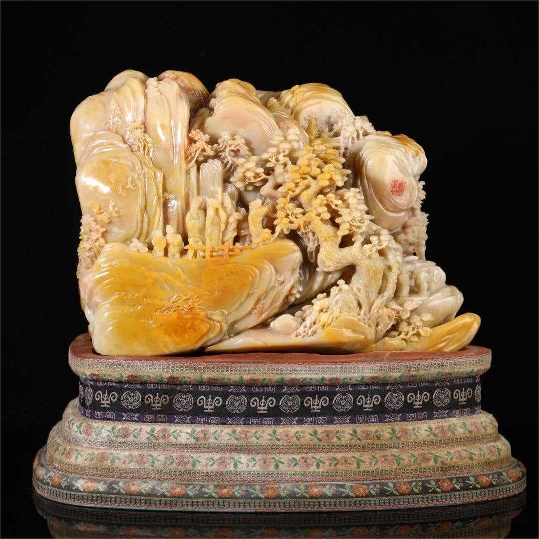 A beautiful Shoushan Shitian yellow: Exquisite Shoushan Shitian Huang Size:W:15.35kgH:24cmW:30cm (The Dimensions Of All Batches Are Manually Measured.If You Need More Detailed Information, Please Contact Our Customer