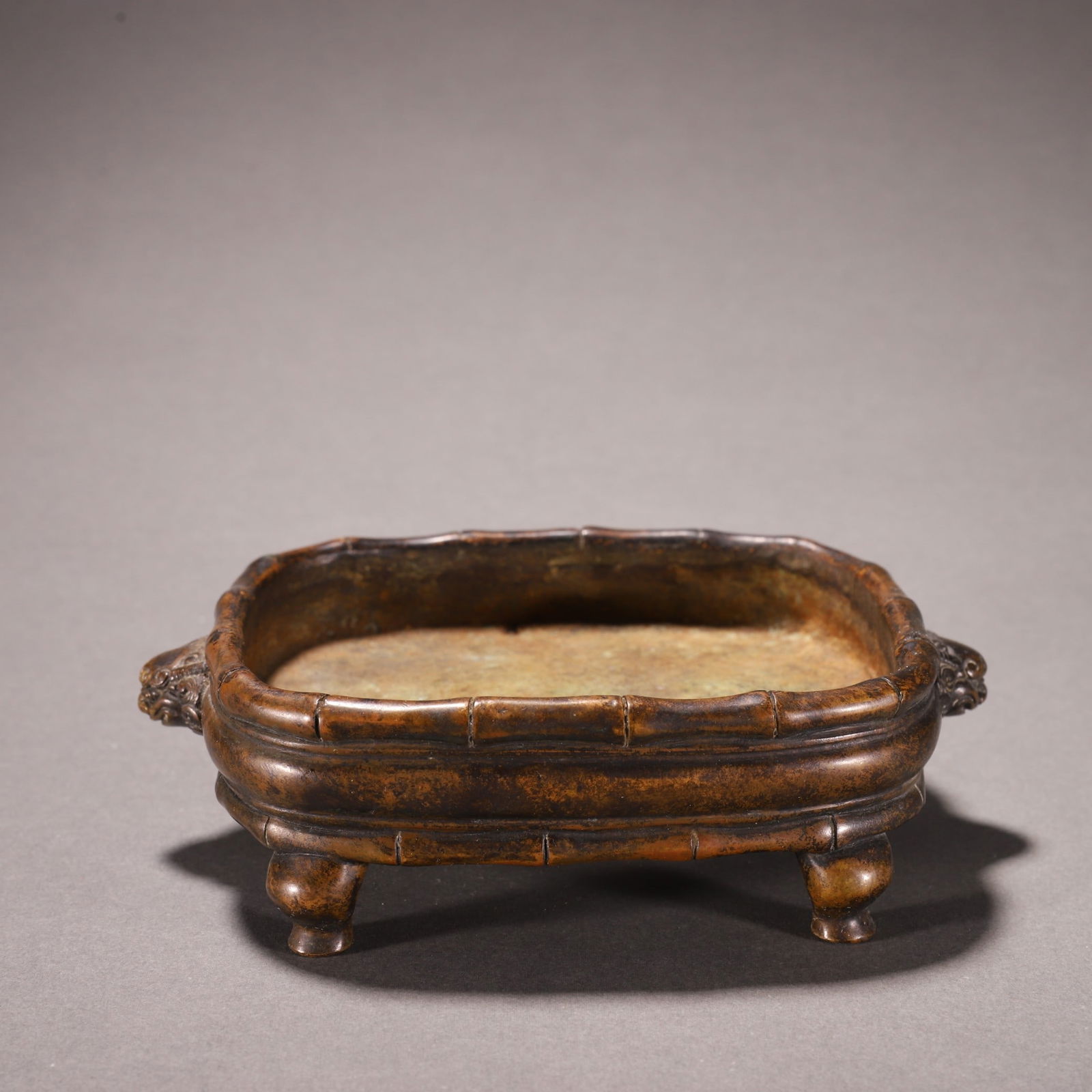 A beautiful copper tire bamboo pattern double lion ear incense burner made by Liu Gengtang (1 of 6)