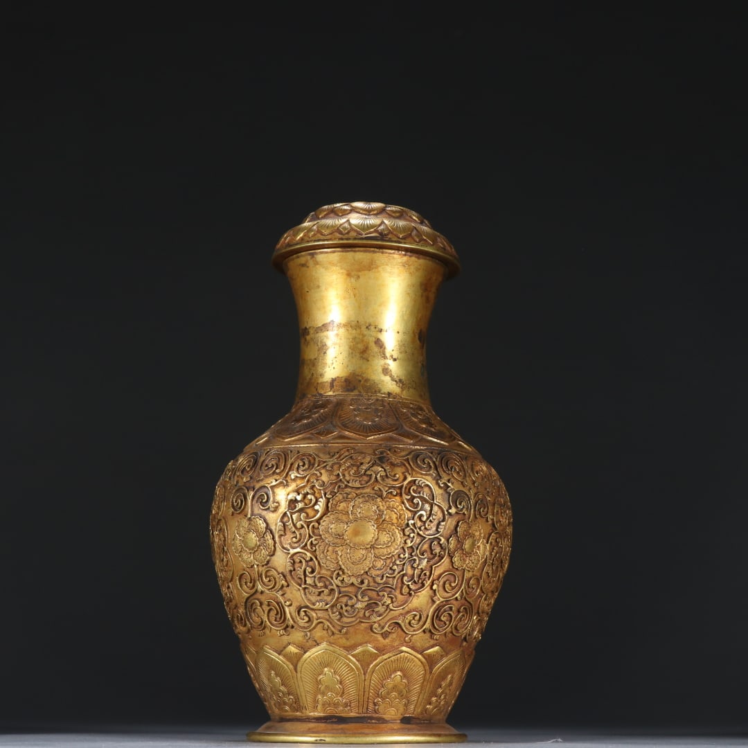 A beautiful copper gilt patterned bottle (1 of 9)