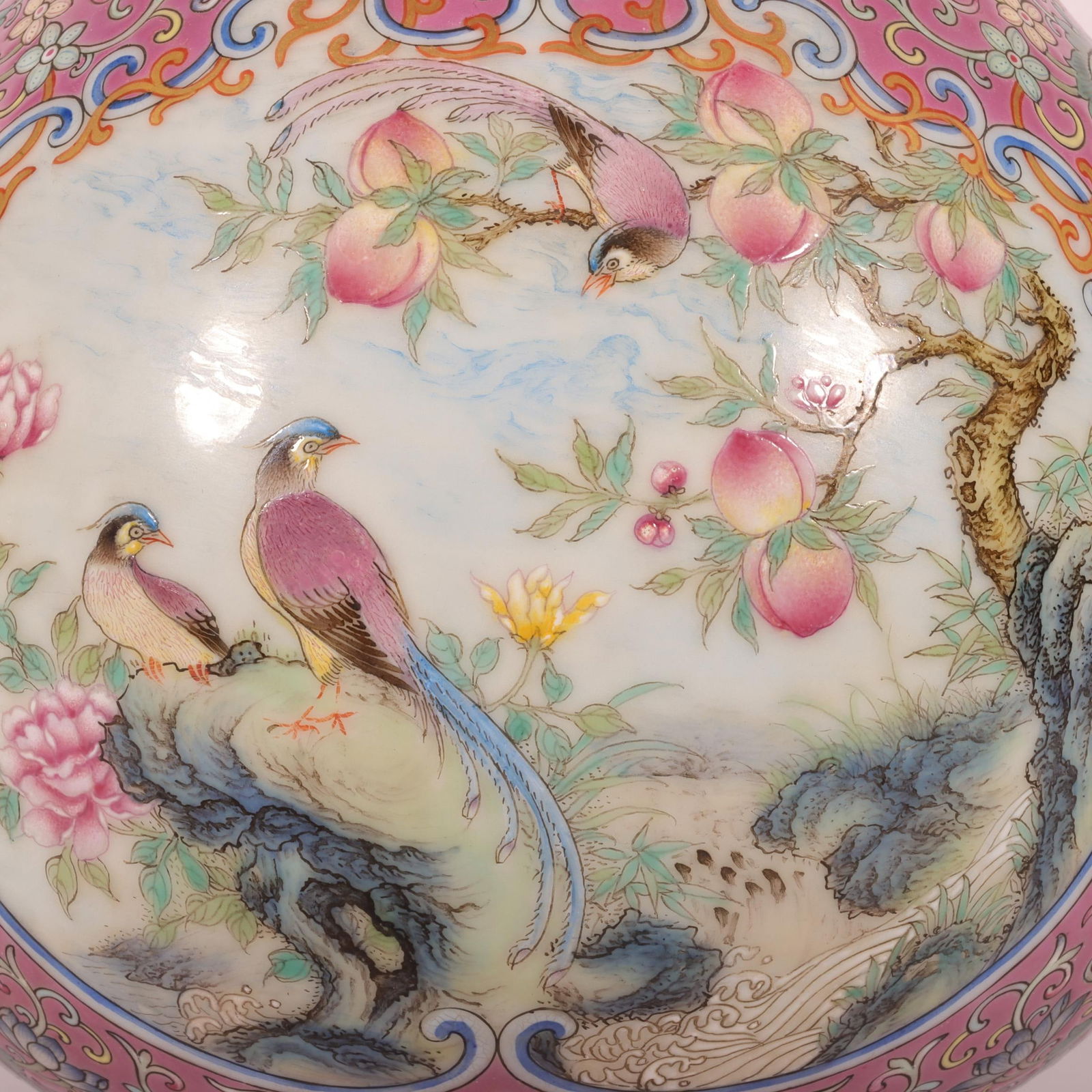 An Exquisite Enamel Ruby Red-Glazed Lotus Pattern Flower and Bird Pattern Double-Ears Vase - 3