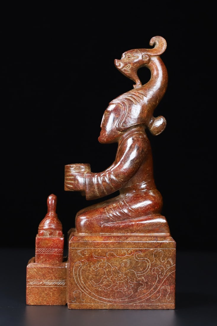 An Exquisite White Jade Figure Seal - 3