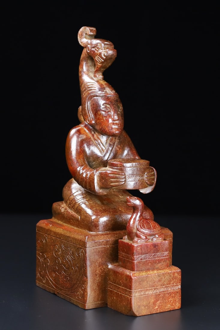 An Exquisite White Jade Figure Seal - 9