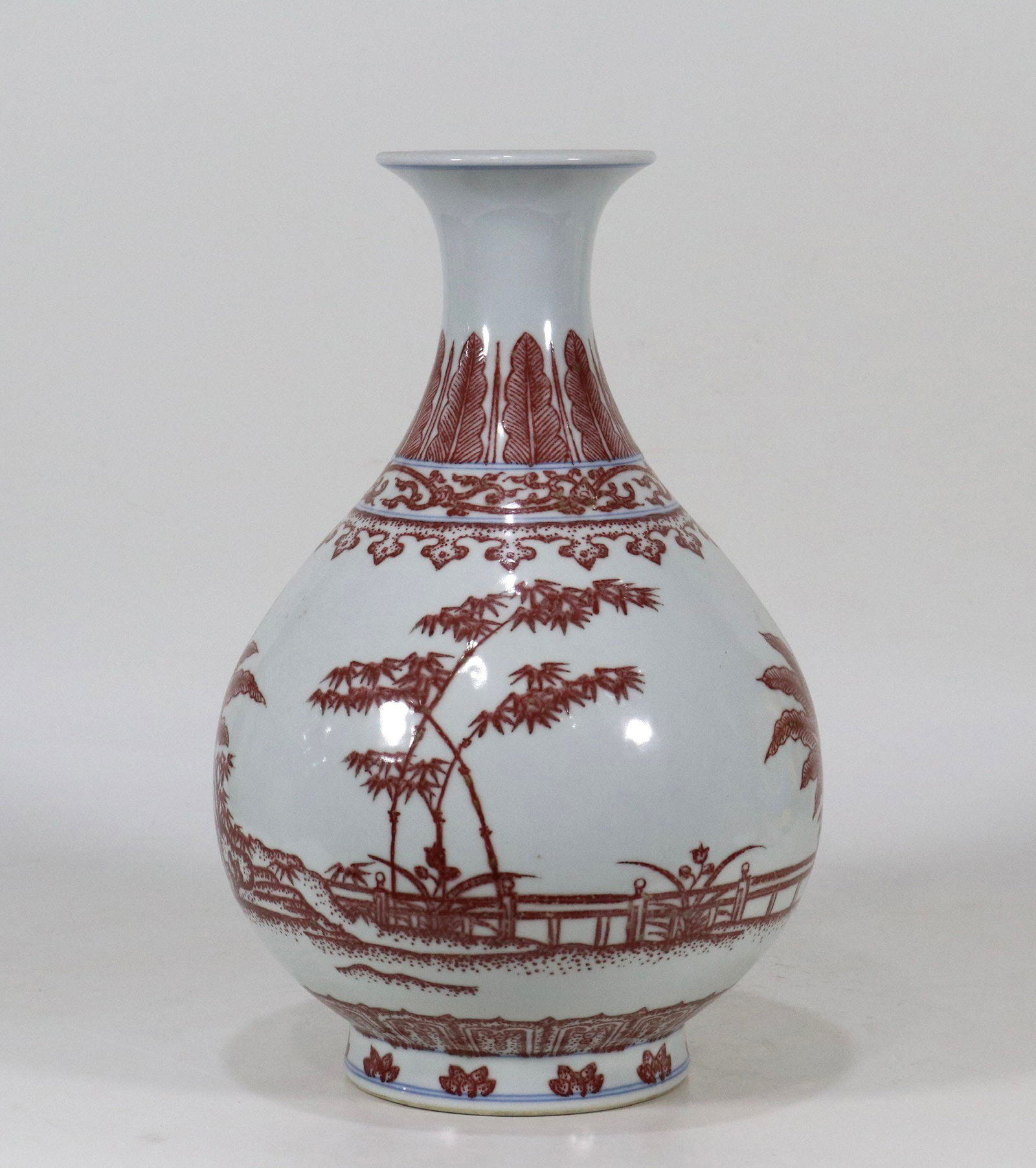 An Exquisite Underglaze-Red Lotus Pattern Banana Leaf Pattern Vase - 4