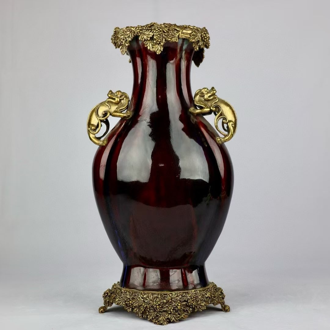 An Exquisite Flambe Glazed Inlaid Bronze Double-Ears Vase (1 of 9)