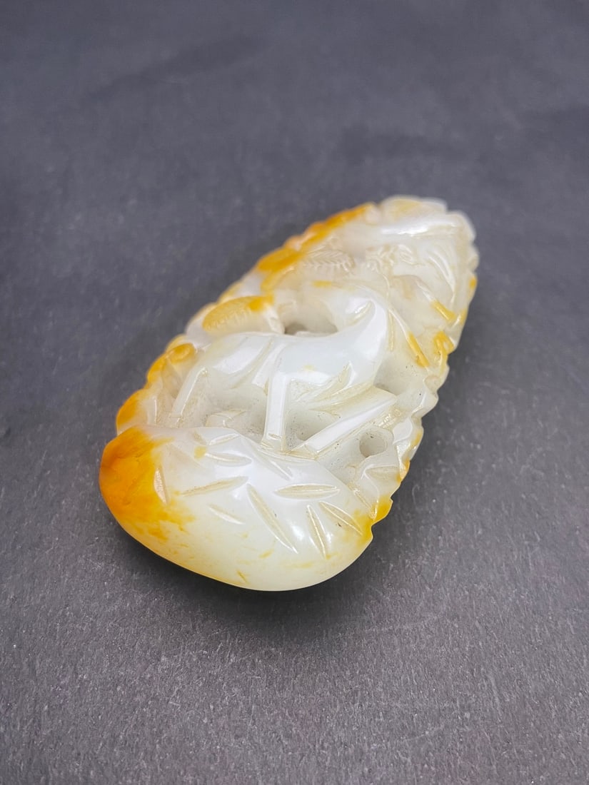 An Exquisite White Jade Flower and Bird Pattern Deer Pattern Pendant - 7