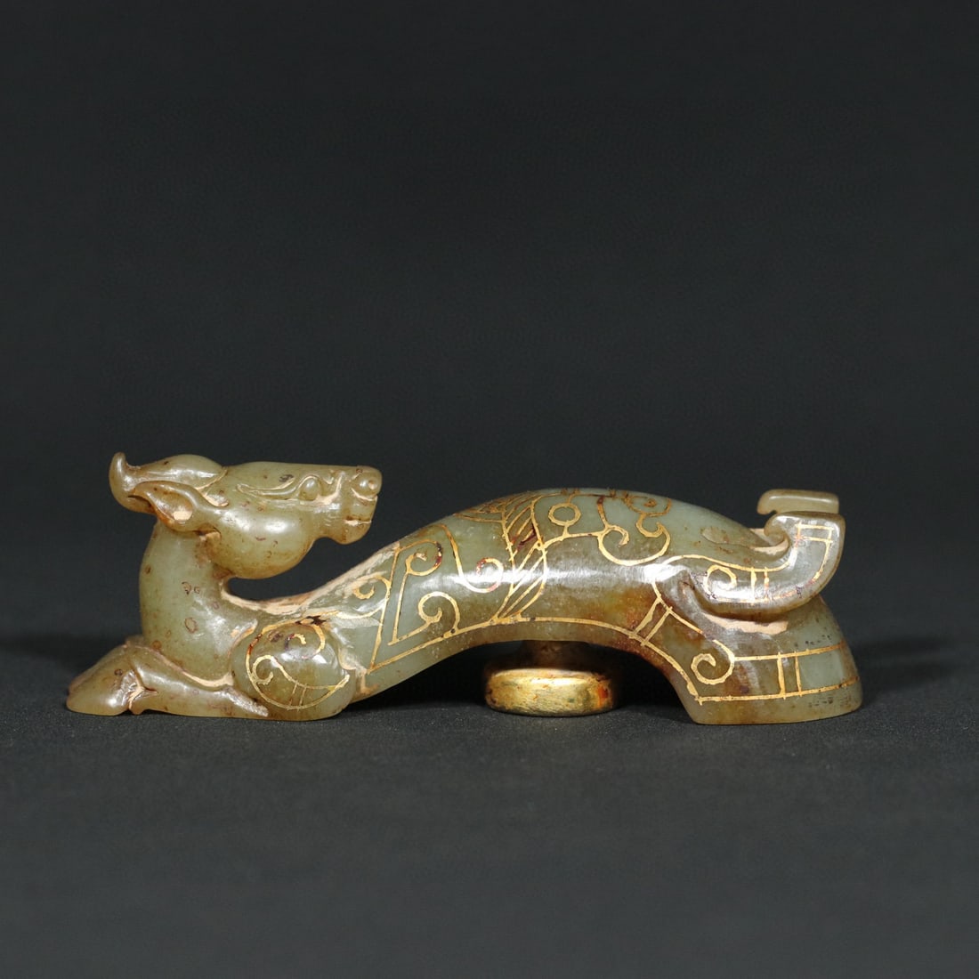 An Exquisite White Jade Gilt Beast-Face Pattern Hook - 2