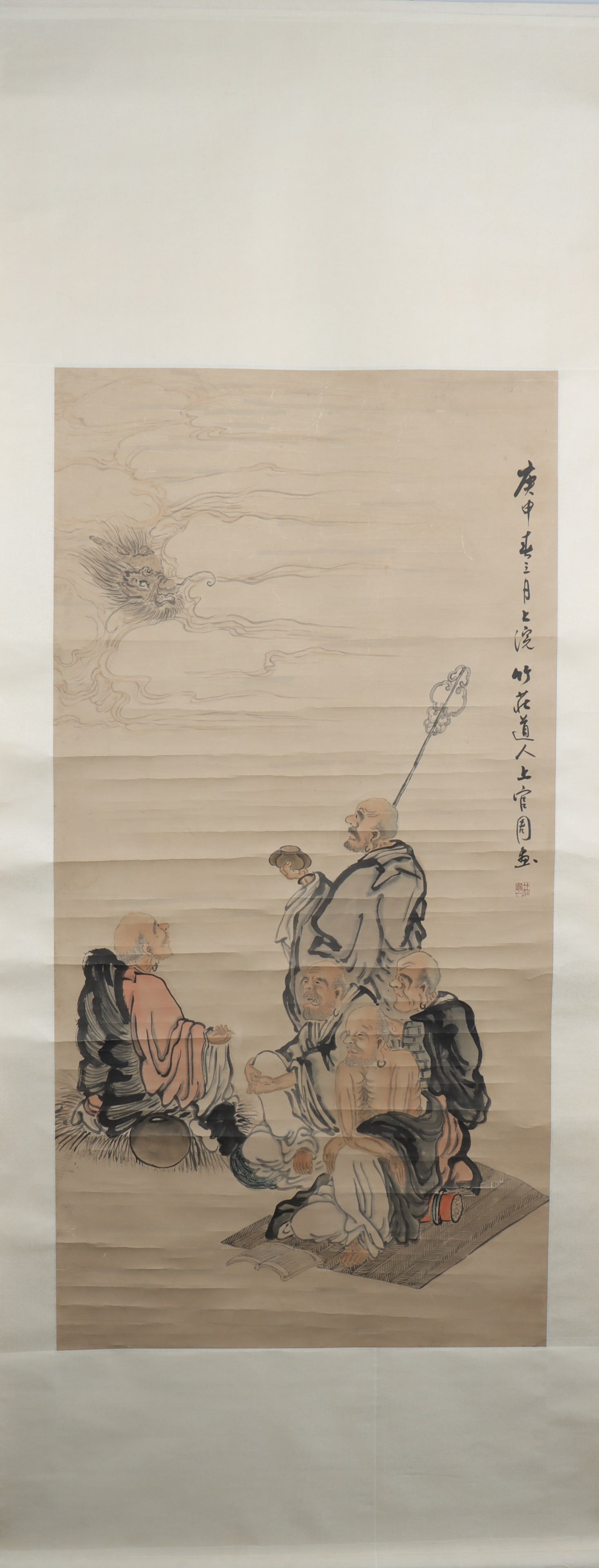 A Chinese Vertical Scroll Ink Painting of Statue of Arhat on Paper (1 of 5)