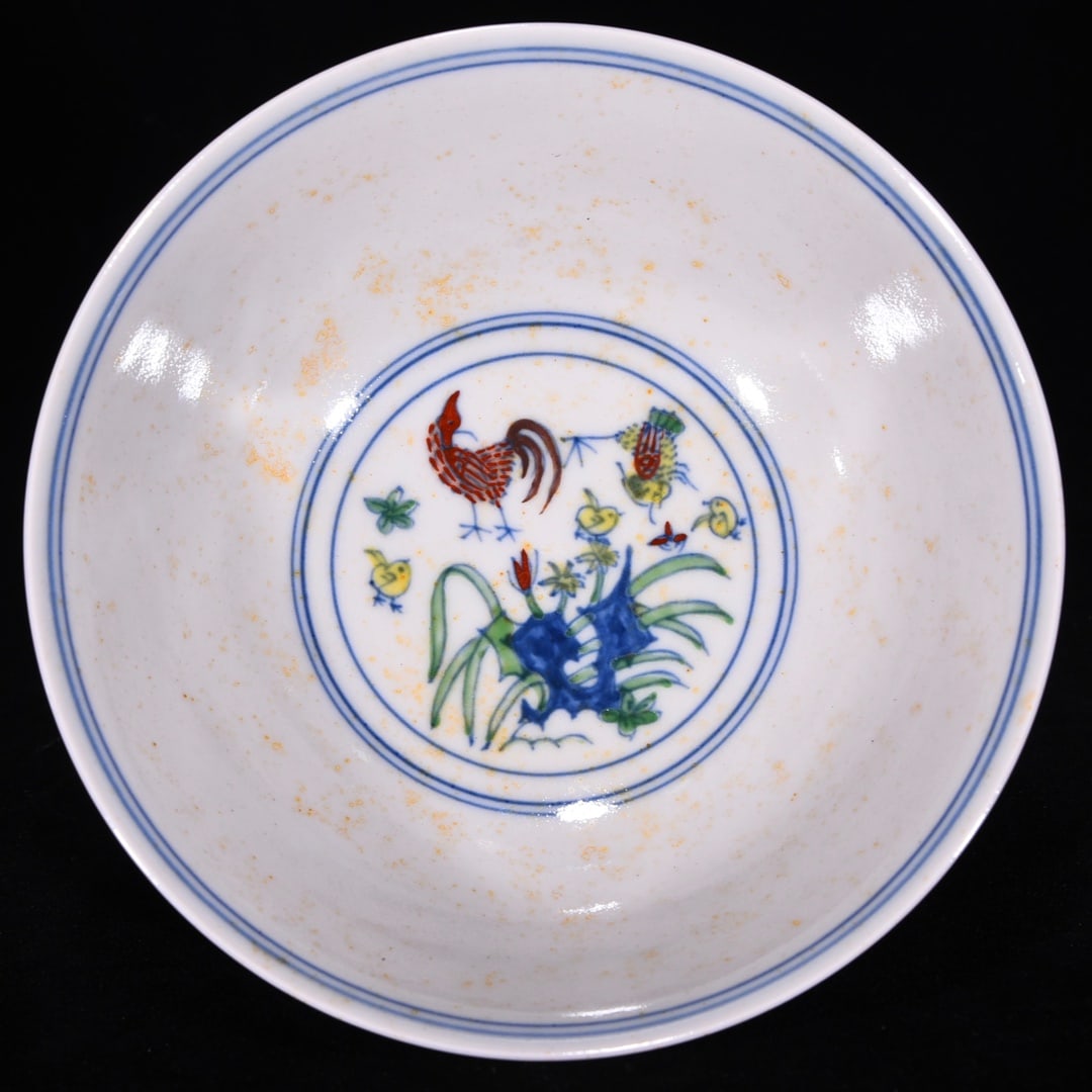 An Exquisite Doucai Rooster Pattern Lotus Pattern Stem Bowl - 6