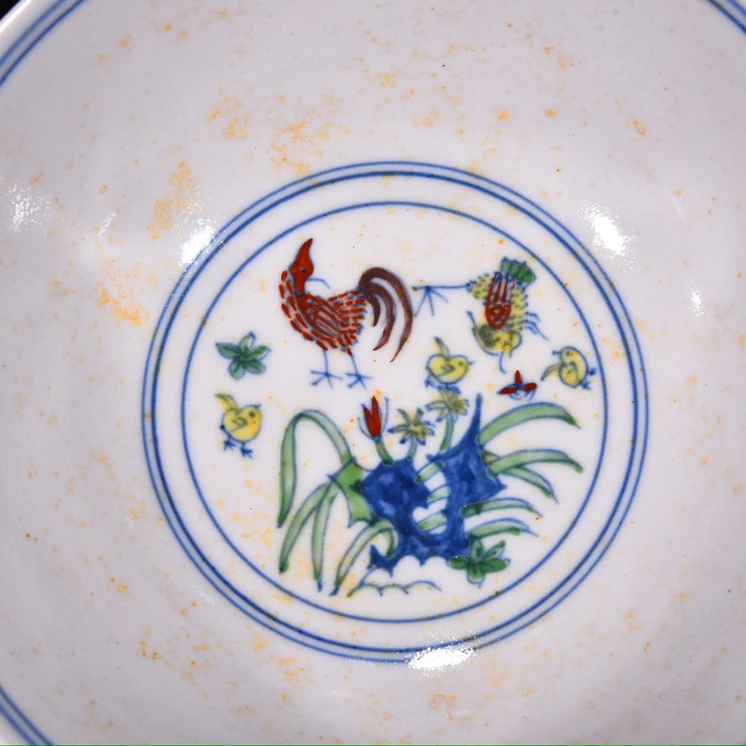 An Exquisite Doucai Rooster Pattern Lotus Pattern Stem Bowl - 7