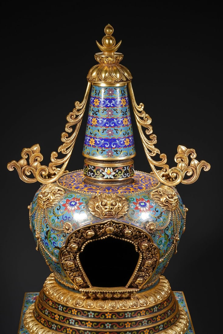 An Exquisite Cloisonne Lotus Pattern Auspicious Beast Pattern Pagoda - 4