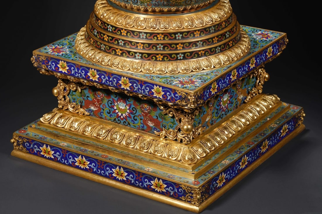 An Exquisite Cloisonne Lotus Pattern Auspicious Beast Pattern Pagoda - 6