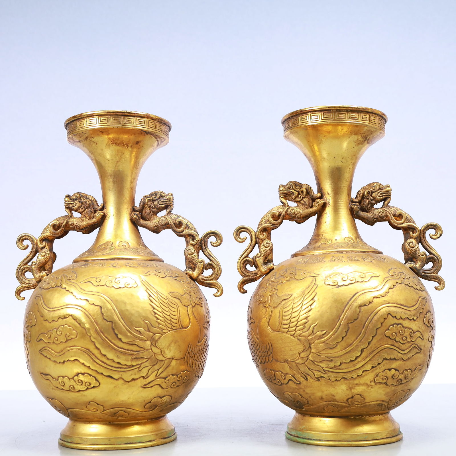 A Exquisite A pair of Gilt Bronze Phoenix Pattern Double-Ears Vase (1 of 11)
