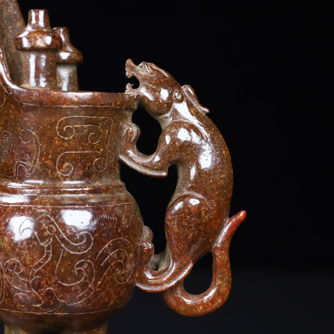 An Exquisite White Jade Phoenix Pattern Tripod Cup - 2