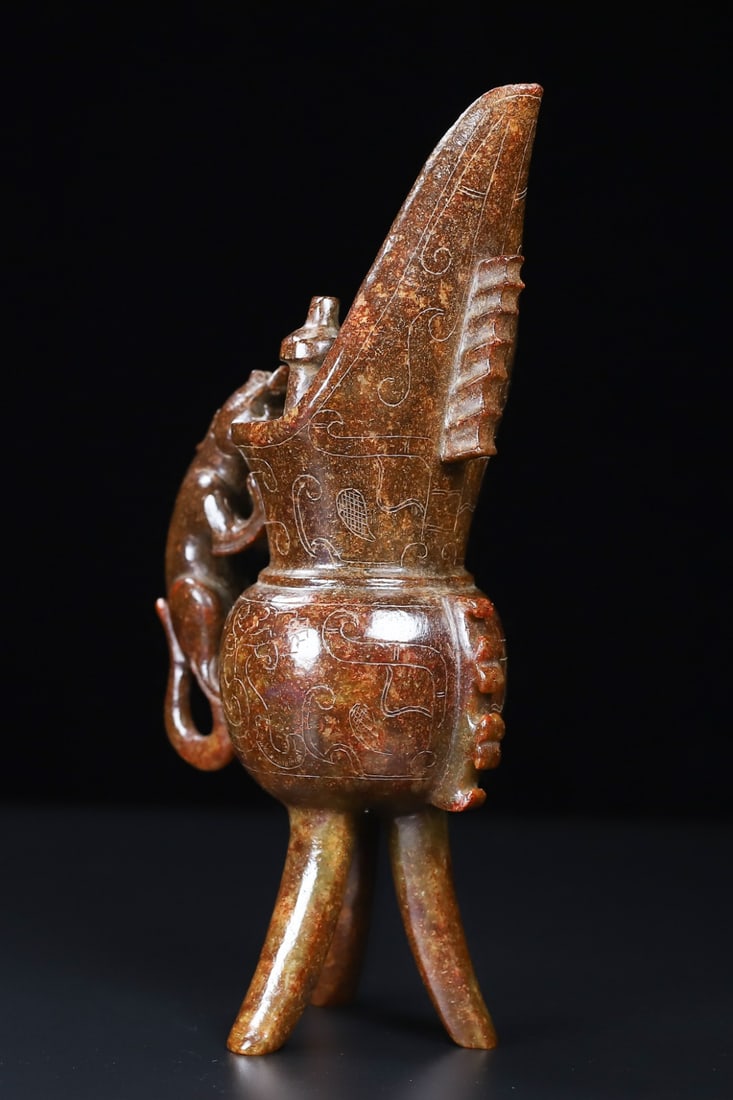 An Exquisite White Jade Phoenix Pattern Tripod Cup - 7