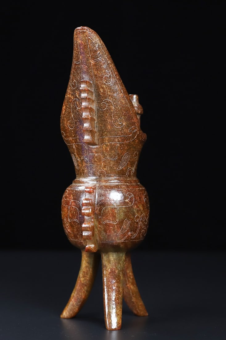 An Exquisite White Jade Phoenix Pattern Tripod Cup - 8